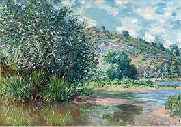 Claude Monet - Landscape at Port-Villez, 1885大師畫家風景畫靜物油畫建筑油畫裝飾畫