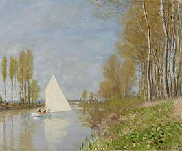 Claude Monet - Small Boat on the Small Branch of the Seine at Argenteuil, 1872大师画家风景画静物油画建筑油画装饰画