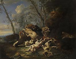 Carl Borromaus Andreas Ruthart - Bear hunting大师画家古典画古典建筑古典景物装饰画油画