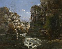 Gustave Courbet - Rocks near Ornans大師畫家古典畫古典建筑古典景物裝飾畫油畫