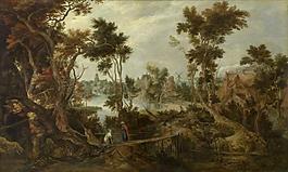 Gillis Claesz. de Hondecoeter - Landscape with Elijah and the widow of Sarepta大师画家古典画古典建筑古典景物装饰画油画
