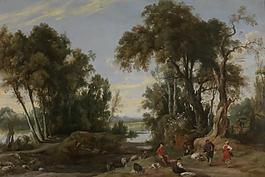 Jan Wilders - Landscape with shephards dancing大師畫家古典畫古典建筑古典景物裝飾畫油畫