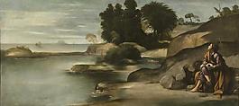 Maino, Fray Juan Bautista - Paisaje con San Juan Evangelista, 1612-14大师画家古典画古典建筑古典景物装饰画油画