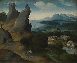 Joachim Patinir - Landscape with the Flight into Egypt大師畫家古典畫古典建筑古典景物裝飾畫油畫