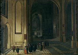 Neefs, Pieter I - Interior de una iglesia la ofrenda大師畫家古典畫古典建筑古典景物裝飾畫油畫