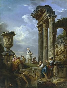 Panini, Giovanni Paolo - Ruinas con mujer dirigiendo la palabra a varias personas o Predicacion d_0大