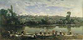 Rico y Ortega, Martin - Washerwomen at the Varenne River大師畫家古典畫古典建筑古典景物裝飾畫油畫