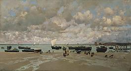 Rico y Ortega, Martin - The Mouth of the Bidasoa River, 1872大師畫家古典畫古典建筑古典景物裝飾畫油畫