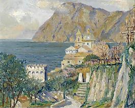Edward Cucuel - Village Church, Sorrentine Coast, Capri.jpeg大师画家风景画静物油画建筑油画装饰画