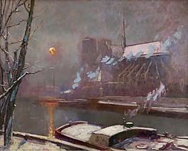Elie Anatole Pavil - The Quay of Tournelle at Sunset in Winter.jpeg大師畫家風景畫靜物油畫建筑油畫裝飾畫