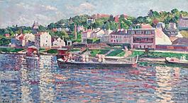 Maximilien Luce - Bas-Meudon, the Barge on the River, 1897大師畫家風(fēng)景畫靜物油畫建筑油畫裝飾畫