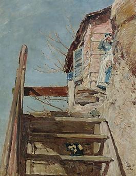 Frederick Childe Hassam - The Stairs, 1888大師畫家風(fēng)景畫靜物油畫建筑油畫裝飾畫
