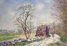 Alfred Sisley - Landscape with Blooming Trees, 1889大師畫家風景畫靜物油畫建筑油畫裝飾畫