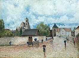 Alfred Sisley - Moret-sur-Loing, the Rain, 1887-88大師畫家風景畫靜物油畫建筑油畫裝飾畫