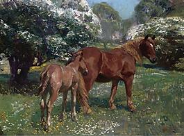 Alfred James Munnings - Mare and Foal in a Spring Meadow, 1909大師畫家風(fēng)景畫靜物油畫建筑油畫裝飾畫