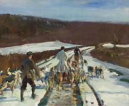 Alfred James Munnings - The Young Entry on a Snowy Road at Woolsthorpe大師畫家風景畫靜物油畫建筑油畫裝飾畫