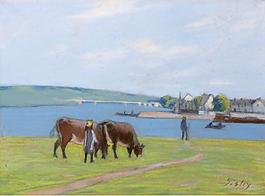 Alfred Sisley - The Cows at the Bank of the Seine at Saint-Mammes, 1885.jpeg大師畫家風(fēng)景畫靜物油畫建筑油畫裝飾畫