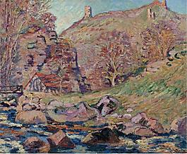 Armand Guillaumin - The Ruins of the Crozant Castle and the Watermill, 1893大師畫家風景畫靜物油畫建筑油畫裝飾畫