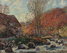 Armand Guillaumin - The Watermill, 1893大師畫家風景畫靜物油畫建筑油畫裝飾畫