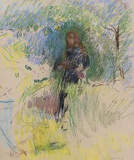 Berthe Morisot - Young Girl with a Dog, 1892大師畫家風景畫靜物油畫建筑油畫裝飾畫