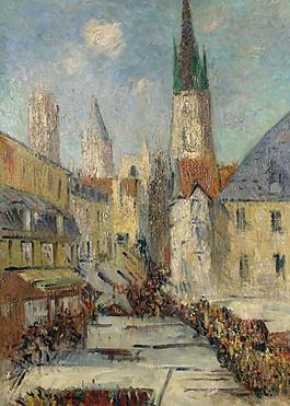 Gustave Loiseau - The Epicerie Street and the Cathedral of Rouen, 1929大師畫家風景畫靜物油畫建筑油畫裝飾畫