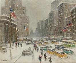 Guy Carleton Wiggins - 5th Avenue in Winetr大師畫家風景畫靜物油畫建筑油畫裝飾畫