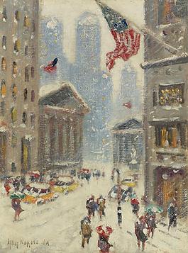 Guy Carleton Wiggins - Broad Street in the Winter大師畫家風景畫靜物油畫建筑油畫裝飾畫