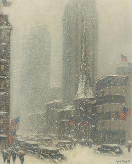 Guy Carleton Wiggins - Heavy Snow Storm on 5th Ave, 1937大师画家风景画静物油画建筑油画装饰画