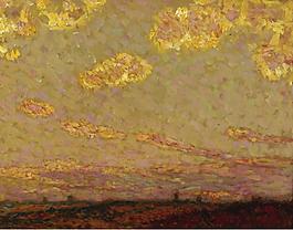 Henri Le Sidaner - Sunset at Gerberoy, 1913大師畫家風景畫靜物油畫建筑油畫裝飾畫
