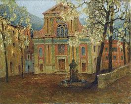 Henri Le Sidaner - The Church of Dolceacqua, 1911大師畫家風(fēng)景畫靜物油畫建筑油畫裝飾畫