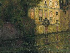 Henri Le Sidaner - The Quay in Green, Bruges, 1930大師畫家風(fēng)景畫靜物油畫建筑油畫裝飾畫
