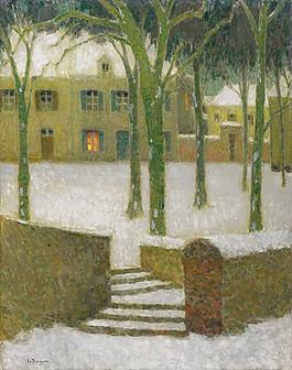 Henri Le Sidaner - The Square, Nemours, 1930大師畫家風(fēng)景畫靜物油畫建筑油畫裝飾畫