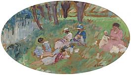 Henri Lebasque - The Lebasque Family near the Water, 1917大师画家风景画静物油画建筑油画装饰画
