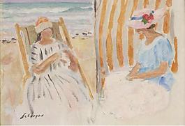 Henri Lebasque - Two Young Women on the Beach of Saint-Jean-de-Monts大師畫家風(fēng)景畫靜物油畫建筑油畫裝飾畫