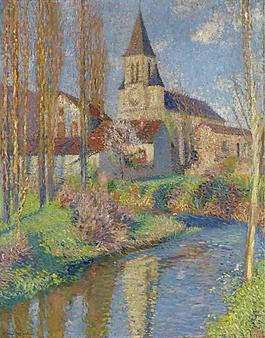 Henri Martin - School and Church at Labistede-Du-Vert, 1915大师画家风景画静物油画建筑油画装饰画