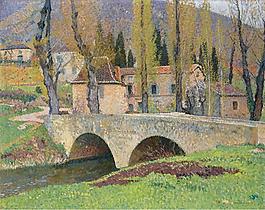 Henri Martin - The Bridge in Labastide-du-Vert, 1930大師畫家風(fēng)景畫靜物油畫建筑油畫裝飾畫