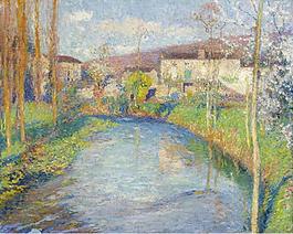 Henri Martin - The River of Lot in Green大師畫家風(fēng)景畫靜物油畫建筑油畫裝飾畫