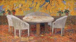 Henri Martin - Under the Big Chest-Nut Tree of Marquyarol, Autumn, 1915大师画家风景画静物油画建筑油画装饰画