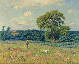 Henry Moret - Landscape with a Hunter and His Dog, 1901大師畫家風景畫靜物油畫建筑油畫裝飾畫