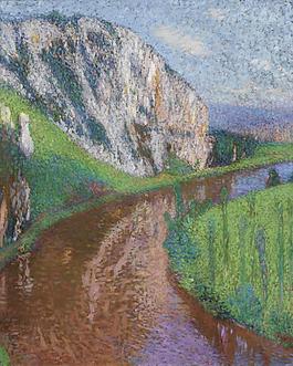 Henri Martin - The River of Lot and the Cliffs of Saint- Cirq-Lapopie, 1930s大師畫家風(fēng)景畫靜物油畫建筑油畫裝飾畫