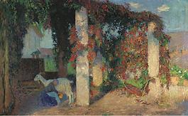 Henri Martin - Young Girl Milking the Goat in the Arbour of Marquyarol, 1910大師畫(huà)家風(fēng)景畫(huà)靜物油畫(huà)建筑油畫(huà)裝飾畫(huà)