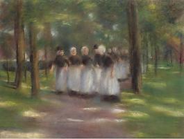 Max Liebermann - Sunday Afternoon in Laren-Alley with Girls, 1897大师画家风景画静物油画建筑油画装饰画