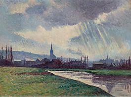 Maximilien Luce - Landscape of the Riverbanks, 1896大師畫家風景畫靜物油畫建筑油畫裝飾畫