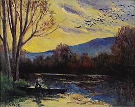 Maximilien Luce - Moulineux, Sunset over the Etang大師畫家風(fēng)景畫靜物油畫建筑油畫裝飾畫