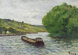 Maximilien Luce - Rolleboise, Barge on the Seine大師畫家風(fēng)景畫靜物油畫建筑油畫裝飾畫