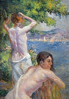 Maximilien Luce - Saint-Tropez, Two Women on the Gulf`s Bank, 1896-97大師畫家風(fēng)景畫靜物油畫建筑油畫裝飾畫