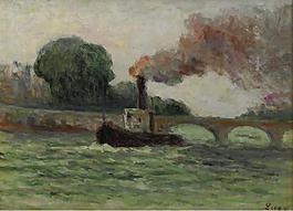 Maximilien Luce - Tugboat on the Seine, 1930大師畫家風(fēng)景畫靜物油畫建筑油畫裝飾畫