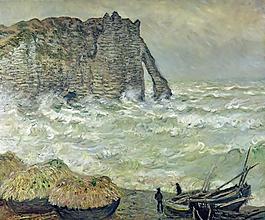 茅tretat, Rough Sea, 1883法國畫家克勞德.莫奈oscar claude Monet風(fēng)景油畫裝飾畫