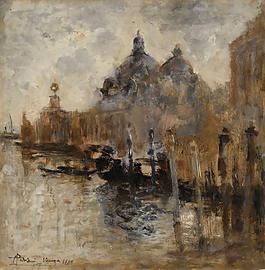 Pompeo Mariani - View of Salute in Venice, 1908大师画家风景画静物油画建筑油画装饰画