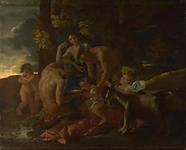Nicolas Poussin - The Nurture of Bacchus法國畫家尼古拉斯普桑Nicolas Poussin古典主義油畫裝飾畫